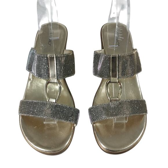 PESARO! "SUSAN" GOLD & BLACK MESH DUAL STRAP/T STRAP GOLD HARDWARE HEELS! SZ 11M - Picture 4 of 10